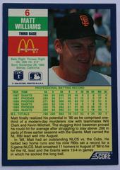 Matt Williams #6 Baseball Cards 1990 Score McDonald's Prices