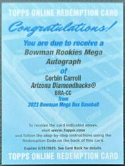 Corbin Carroll #BRA-CC Baseball Cards 2023 Bowman Chrome Rookie Mega Box Autographs Prices