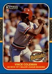 Vince Coleman Baseball Cards 1987 Donruss Highlights Prices