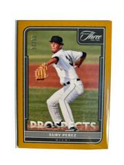 Eury Perez [Gold] #P-13 Baseball Cards 2022 Panini Three and Two Prospects Prices