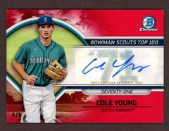 Cole Young [Autograph Red] #BTP-71 Baseball Cards 2023 Bowman Scouts Top 100 Prices