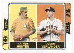 Justin Verlander, Catfish Hunter Baseball Cards 2023 Topps Heritage Then and Now Prices