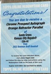 Gavin Cross [Orange] #CDA-GC Baseball Cards 2022 Bowman Draft Chrome Autographs Prices
