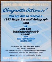 Juan Soto #87BA-JSO Baseball Cards 2022 Topps Update 1987 Autographs Prices