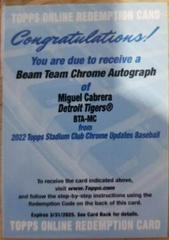 Miguel Cabrera #BTA-MC Baseball Cards 2022 Stadium Club Chrome Beam Team Autographs Prices