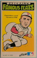 Chuck Klein Baseball Cards 1972 Fleer Famous Feats Prices