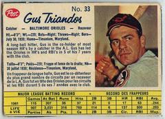 Gus Triandos [Hand Cut] #33 Baseball Cards 1962 Post Canadian Prices