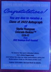 Sterlin Thompson #C22A-ST Baseball Cards 2022 Bowman Draft Class of Autographs Prices