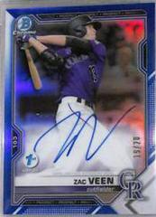 Zac Veen [Blue] #BFEA-ZV Baseball Cards 2021 Bowman 1st Edition Chrome Autographs Prices