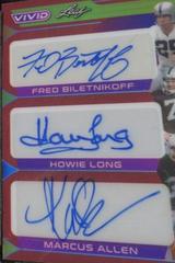 Fred Biletnikoff, Howie Long, Marcus Allen [Prismatic Red] #CT-2 Football Cards 2023 Leaf Vivid Autographs Colorful Trios Prices