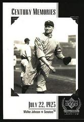 Walter Johnson #129 Baseball Cards 1999 Upper Deck Century Legends Prices