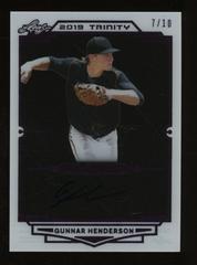 Gunnar Henderson [Purple Foil] #CA-GH1 Baseball Cards 2019 Leaf Trinity Clear Autograph Prices