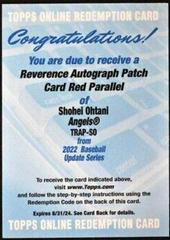 Shohei Ohtani [Red] #TRAP-SO Baseball Cards 2022 Topps Update Reverence Autograph Patch Prices