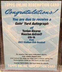 Yordan Alvarez #GYA-YA Baseball Cards 2023 Stadium Club Goin' Yard Autographs Prices