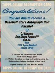 CJ Abrams [Red] #BSA-CA Baseball Cards 2022 Topps Update Stars Autographs Prices