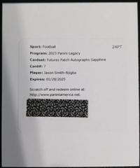 Jaxon Smith Njigba [Sapphire] #FAPS-7 Football Cards 2023 Panini Legacy Futures Patch Autographs Prices