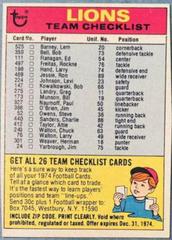 Detroit Lions Football Cards 1974 Topps Team Checklists Prices