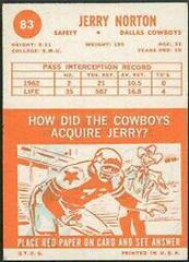 Jerry Norton #83 Football Cards 1963 Topps Prices