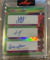 James Norris , Lee Jonas , Layton Stewart [Green] #TA-19 Soccer Cards 2022 Leaf Vivid Triple Autographs Prices