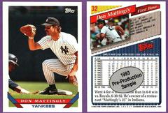 Don Mattingly [Pre-Production] Baseball Cards 1993 Topps Prices