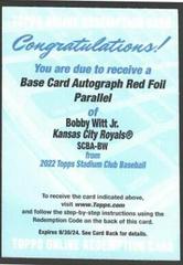 Bobby Witt Jr. [Red Foil] #SCBA-BW Baseball Cards 2022 Stadium Club Autographs Prices