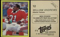 William Andrews #12 Football Cards 1982 Topps Stickers Prices