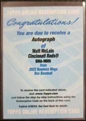 Matt McLain #BMA-MMN Baseball Cards 2022 Bowman Chrome Mega Box Mojo Autographs Prices