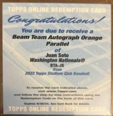 Juan Soto [Orange] #BTA-JS Baseball Cards 2022 Stadium Club Beam Team Autographs Prices