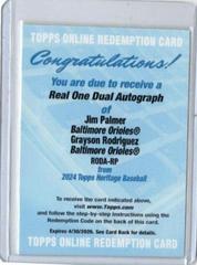 Jim Palmer / Grayson Rodriguez #RODA-RP Baseball Cards 2024 Topps Heritage Real One Dual Autograph Prices