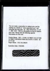 Cole Sillinger [Gold Autograph] #UI-82 Hockey Cards 2021 Ultimate Collection Introductions Autographs Prices