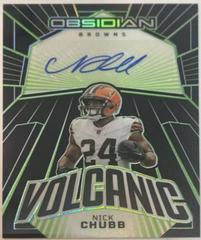 Nick Chubb [Electric Etch Green] #2 Football Cards 2023 Panini Obsidian Volcanic Signature Prices
