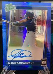 Jasson Dominguez [Blue] #RPS-JD Baseball Cards 2021 Panini Donruss Optic Rated Prospect Signatures Prices