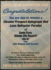 Gavin Cross [Red Lava] #CDA-GC Baseball Cards 2022 Bowman Draft Chrome Autographs Prices
