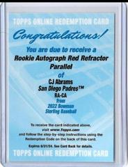 CJ Abrams [Red] #RA-CA Baseball Cards 2022 Bowman Sterling Rookie Autographs Prices