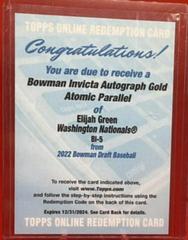 Elijah Green [Autograph Gold Atomic] #BI-5 Baseball Cards 2022 Bowman Draft Invicta Prices