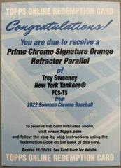 Trey Sweeney [Orange] #PCS-TS Baseball Cards 2022 Bowman Chrome Prime Signatures Prices