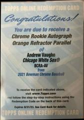 Andrew Vaughn [Orange Refractor] #BCRA-AV Baseball Cards 2021 Bowman Chrome Rookie Autographs Prices