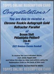 Bryson Stott [Gold Refractor] #CRA-BS Baseball Cards 2022 Bowman Chrome Rookie Autographs Prices
