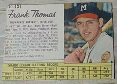 Frank Thomas [Hand Cut] Baseball Cards 1962 Jell O Prices