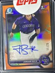 Jordan Beck [Orange] #CDA-JBE Baseball Cards 2022 Bowman Draft Chrome Autographs Prices