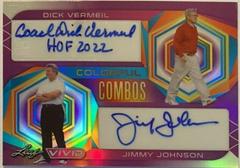 Dick Vermeil, Jimmy Johnson [Prismatic Purple] #CC-21 Football Cards 2023 Leaf Vivid Autographs Colorful Combos Prices