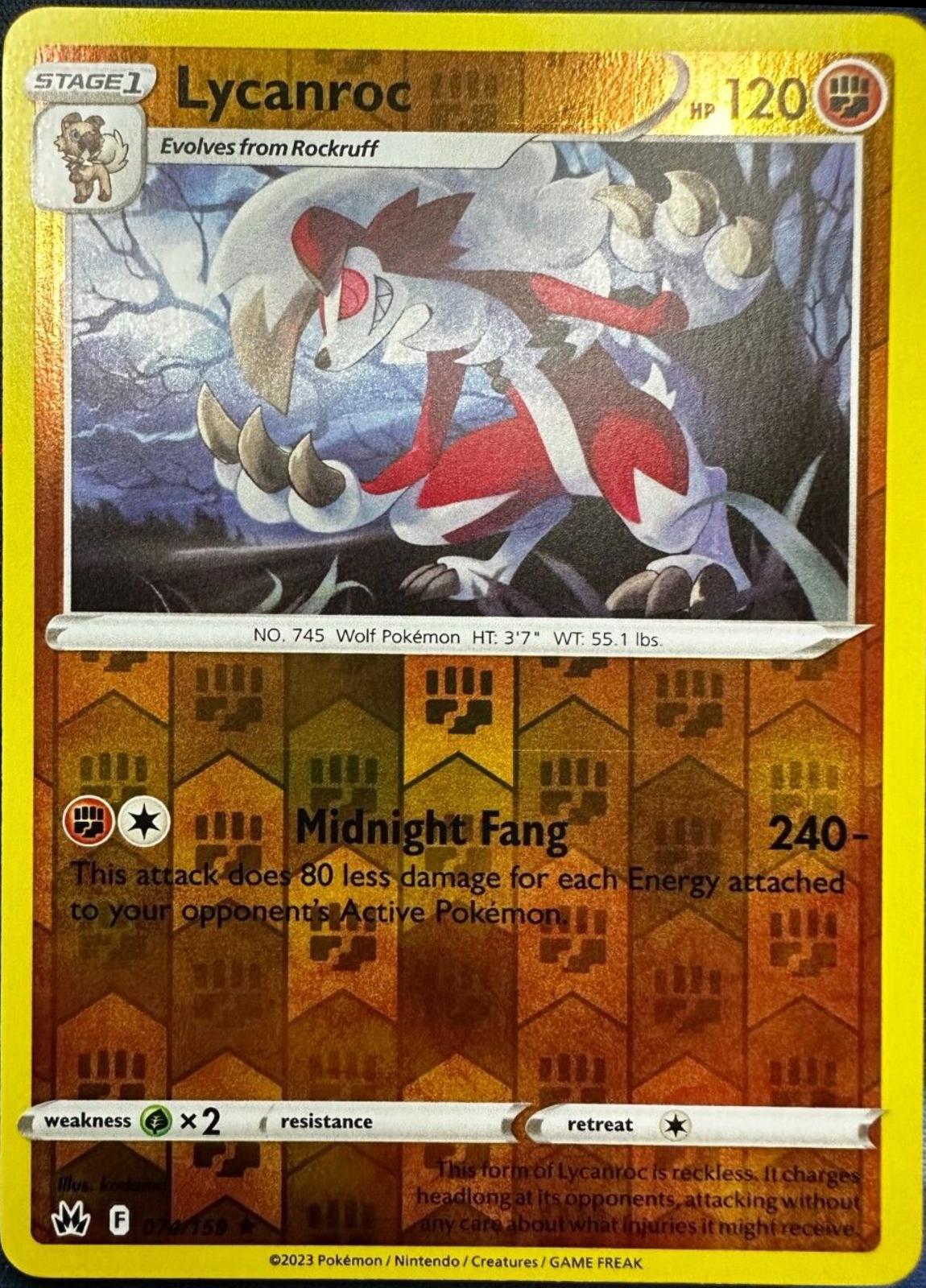 Lycanroc [Reverse Holo] #74 Pokemon Crown Zenith