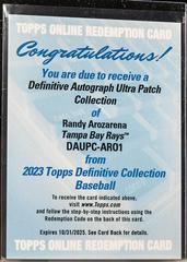 Randy Arozarena #DAUPC-ARO2 Baseball Cards 2023 Topps Definitive Autograph Ultra Patch Collection Prices