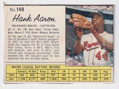 Hank Aaron [Hand Cut] #149 Baseball Cards 1962 Jell O Prices