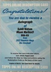 Kahlil Watson #BMA-KW Baseball Cards 2022 Bowman Chrome Mega Box Mojo Autographs Prices