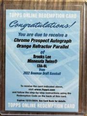 Brooks Lee [Orange] #CDA-BL Baseball Cards 2022 Bowman Draft Chrome Autographs Prices