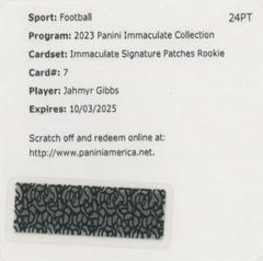 Jahmyr Gibbs #7 Football Cards 2023 Panini Immaculate Signature Patch Rookie Prices