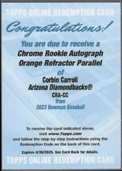 Corbin Carroll [Orange] #CRA-CC Baseball Cards 2023 Bowman Chrome Rookie Autographs Prices