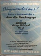 Luis Robert #GNA-LR Baseball Cards 2022 Topps Clearly Authentic Generation Now Autographs Prices