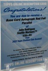 Julio Rodriguez [Red Foil] Baseball Cards 2022 Stadium Club Autographs Prices